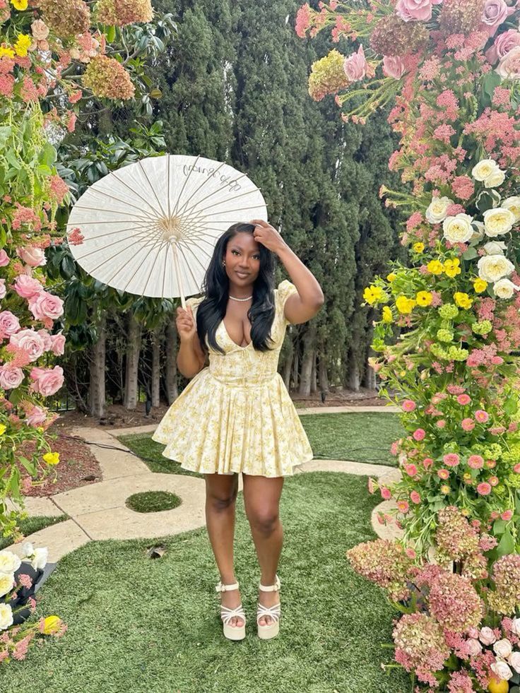 yellow floral mini dress, perfect for a playful tea party